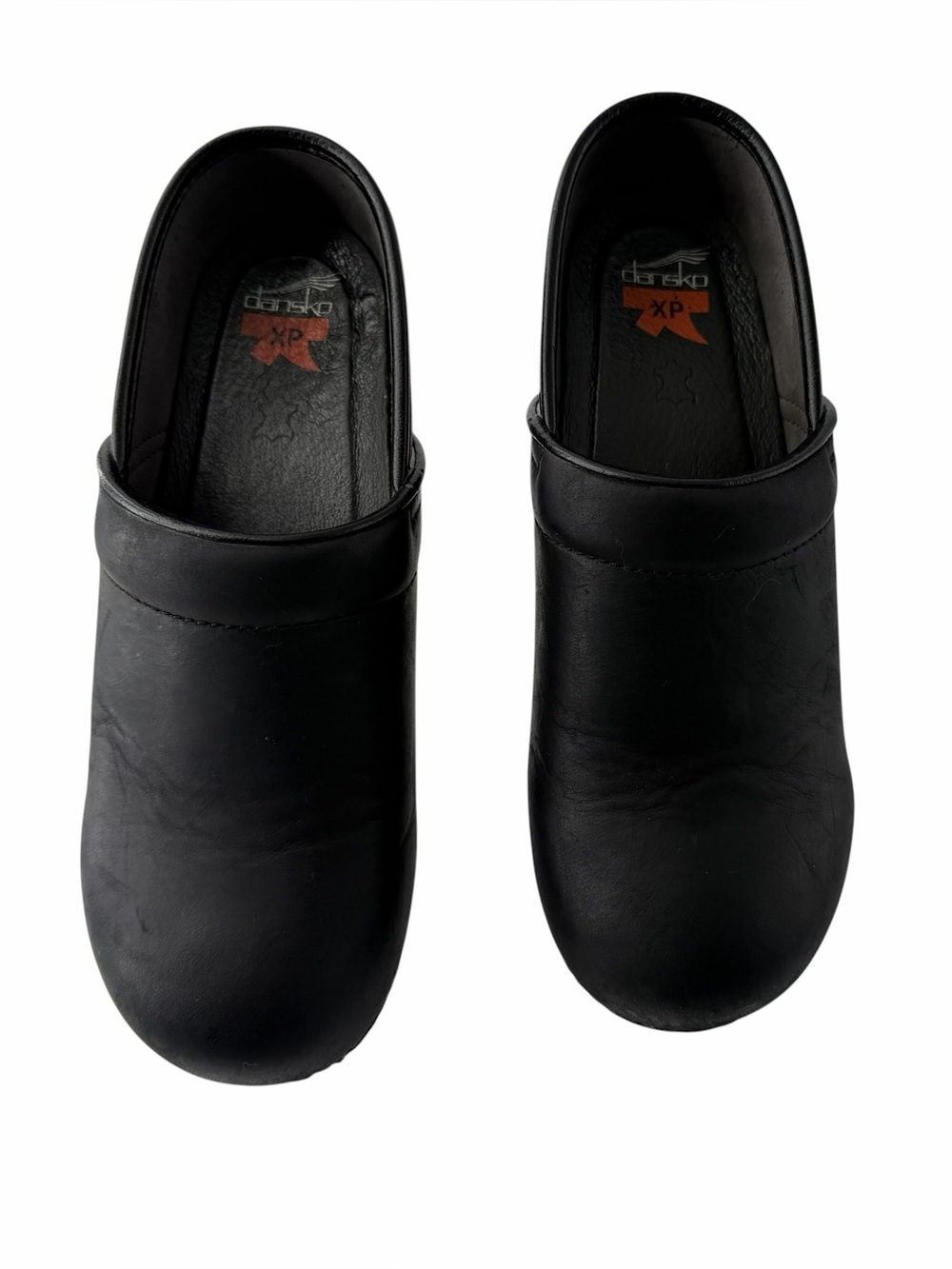 Dansko XP Black Leather Clogs Block Heel Closed Toe Slip-On Boho Lagenlook Sz 39